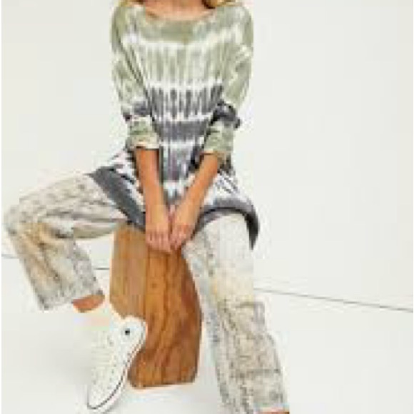 We The Free Tops - We The Free People Tyed Down Tee Oversized Shirt Waffle Knit Green Tie Dye M